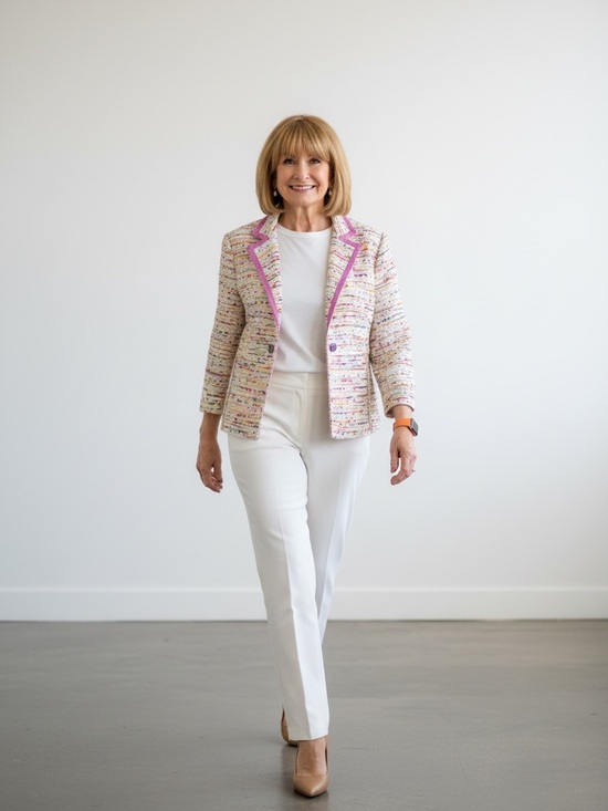 Tibi Jackets & Blazers - Tibi Confetti tweed jacket Cream Multicolor ribbon weave with Pink Trim 2010ish